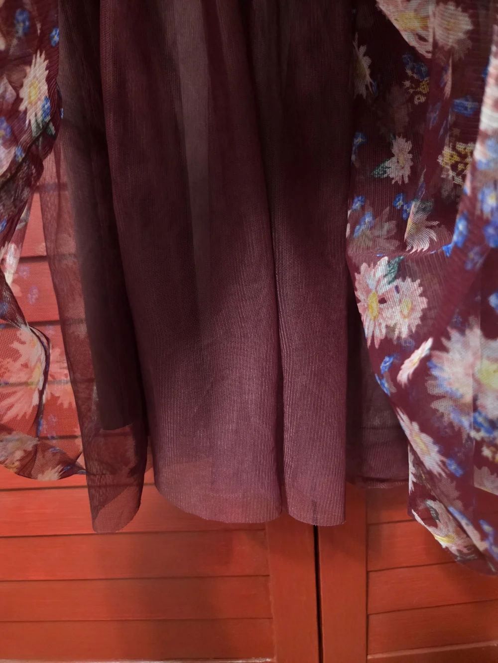 Denim Top Floral Skirt Girls' Dress - Burgundy Floral